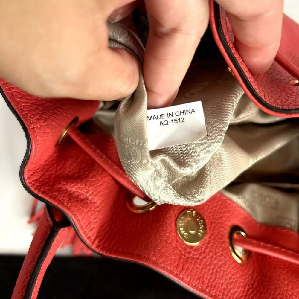 MICHAEL KORS Camden Satchel Crossbody Bag Coral Salmon Pink Leather Gold
